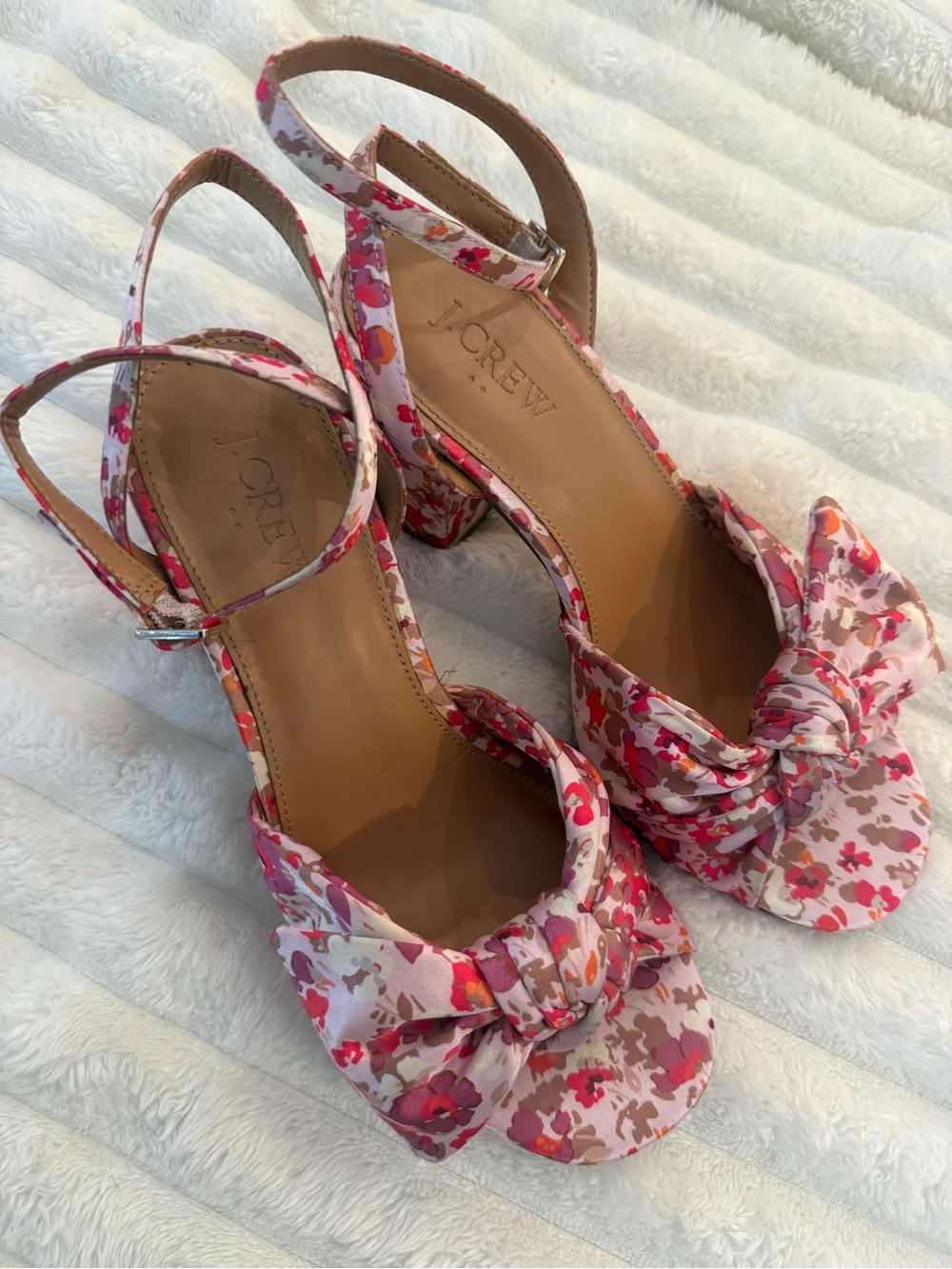 J. Crew Floral Pink Block Heel Sandal with Ankle Strap